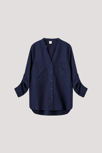 BBL 9026 V-NECK COLLARED SHIRT BLOUSE NAVY