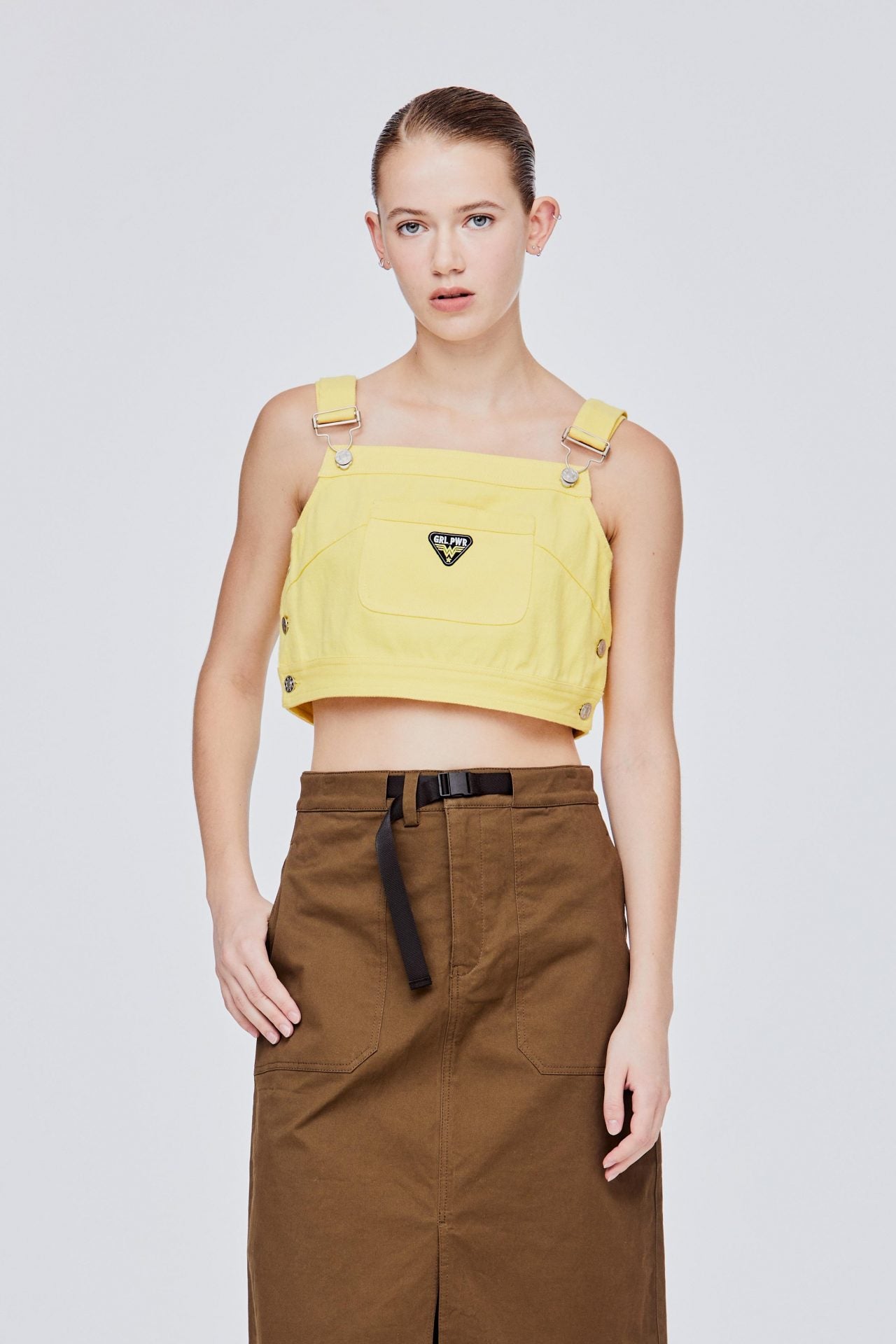BBV 11567 CROP DUNGAREE TOP YELLOW