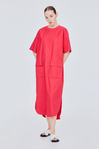 BD 11486 T SHIRT DRESS WITH DOUBLE POCKET CERISE (1)