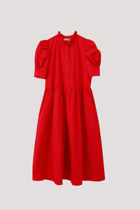 BDQ 10364 PUFFED SLEEVES RUFFLE NECK DRESS RED