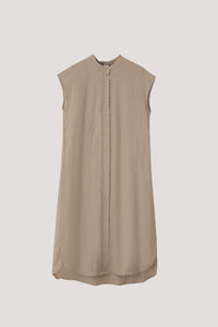 BDQ 10745 HIGH NECK BUTTONED DRESS BEIGE