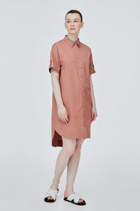 BDQ 11377 FOLDED SHORT SLEEVE SHIRT DRESS DARK SALMON