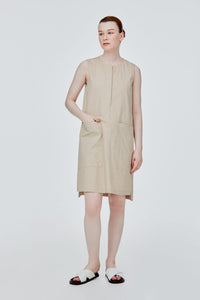 BDQ 11387 A-LINE POCKETS SHIFT DRESS BEIGE