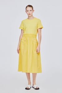 BDQ 11594 ELASTICATED A-LINE DRESS YELLOW