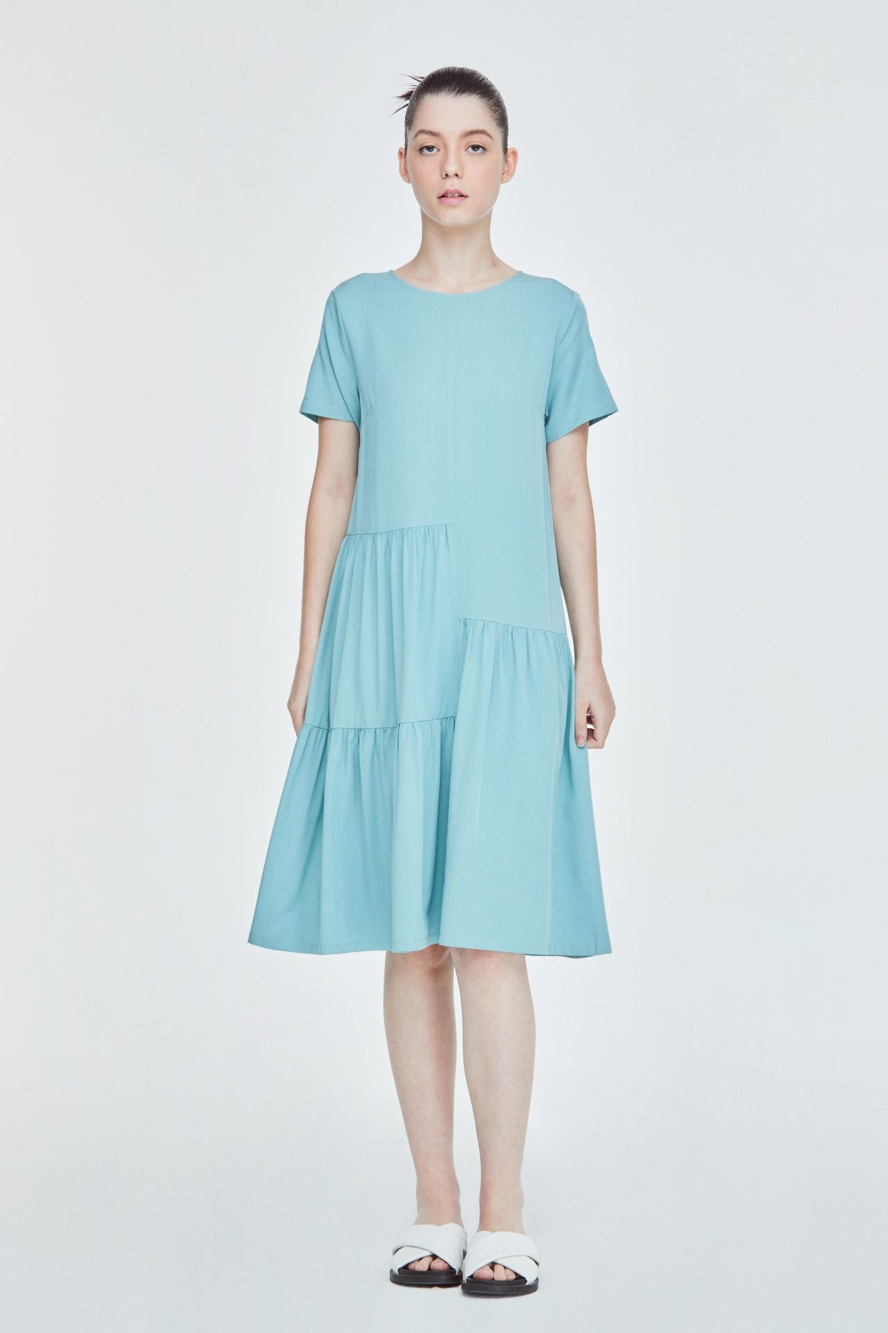 BDQ 8893 ROUND NECK DRESS AQUA GREEN