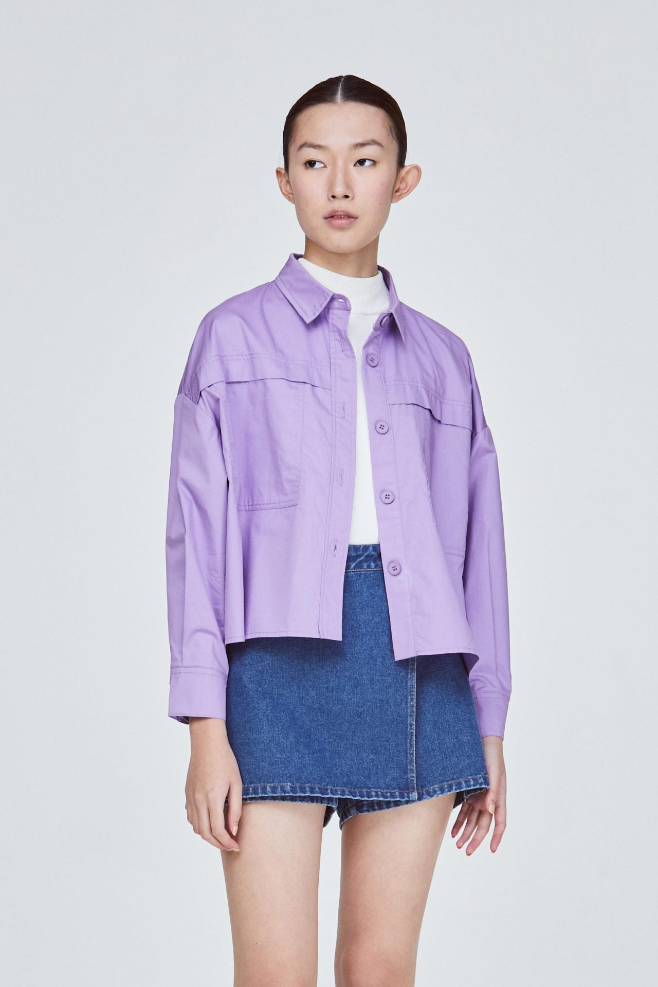 BJK 10011 PATCH POCKETS CARGO JACKET LILAC