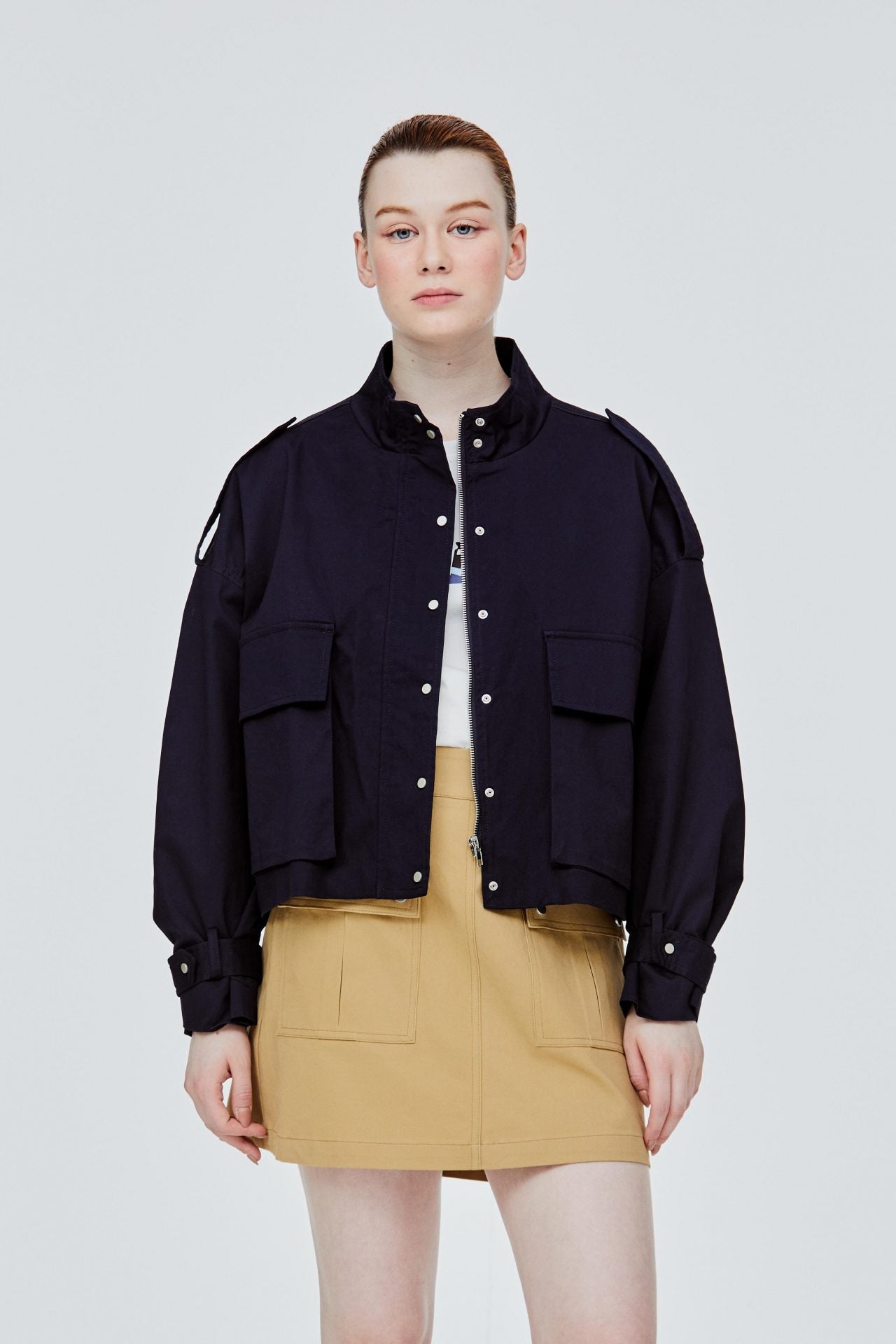 BJK 11049 HIGH COLLAR UTILITY JACKET NAVY