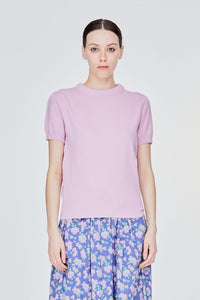BK 10014 ROUND NECK SEMI PUFFED SLEEVE KNITTED TOP LILAC