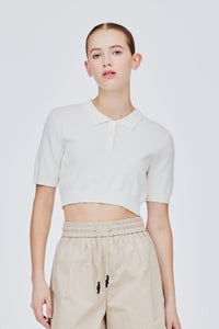 BK 11456 COLLARED CROP TOP CREAM