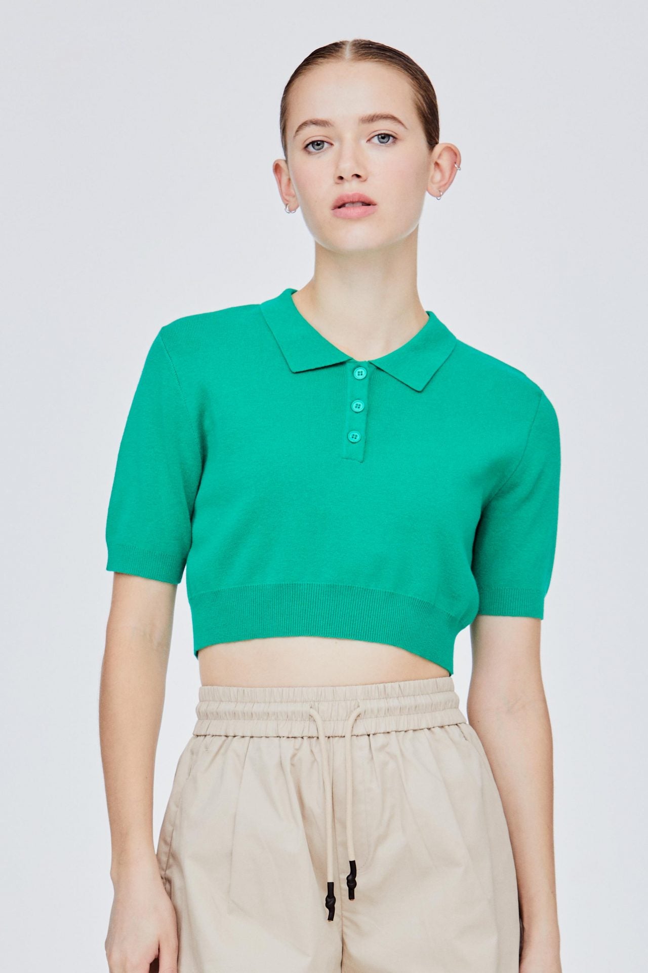 BK 11456 COLLARED CROP TOP GREEN