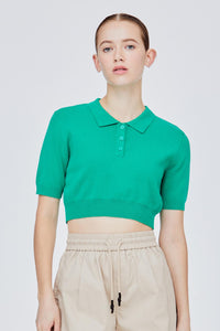 BK 11456 COLLARED CROP TOP GREEN