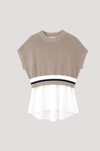 BK 9186 MIXED FABRIC BLOUSE BEIGE