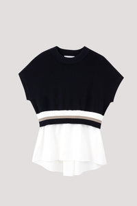 BK 9186 MIXED FABRIC BLOUSE NAVY