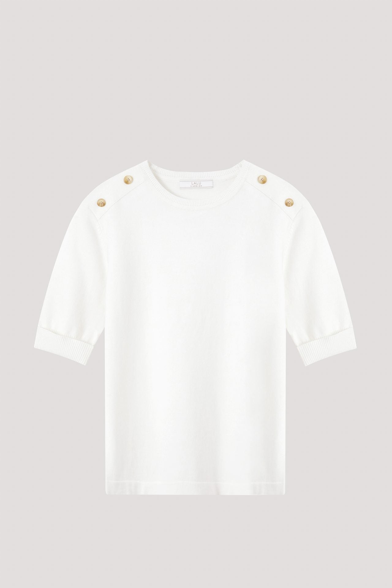 BK 9373 BUTTON ON SHOULDER KNIT TOP CREAM