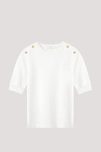 BK 9373 BUTTON ON SHOULDER KNIT TOP CREAM