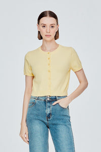 BK 9729 ROUND NECK BUTTON TOP PALE YELLOW