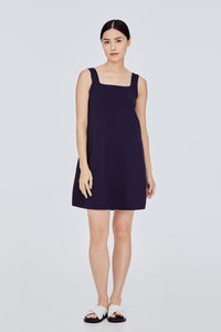 BKD 11450 WIDE SQUARE NECK A-LINE DRESS NAVY