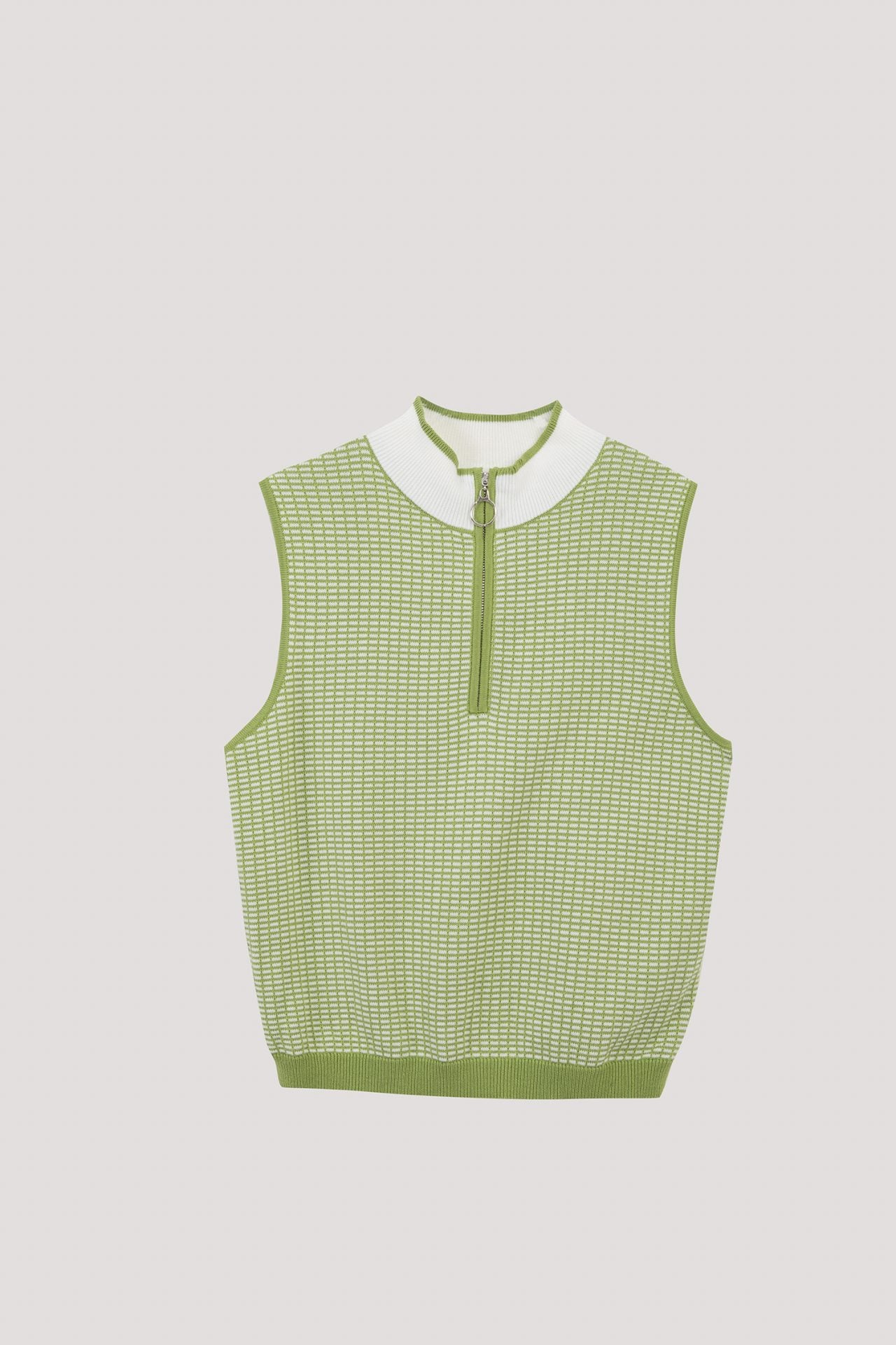 BKV 11334 CONTRAST COLLAR KNIT TOP PEA GREEN