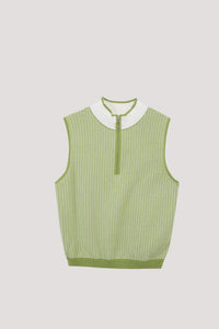 BKV 11334 CONTRAST COLLAR KNIT TOP PEA GREEN