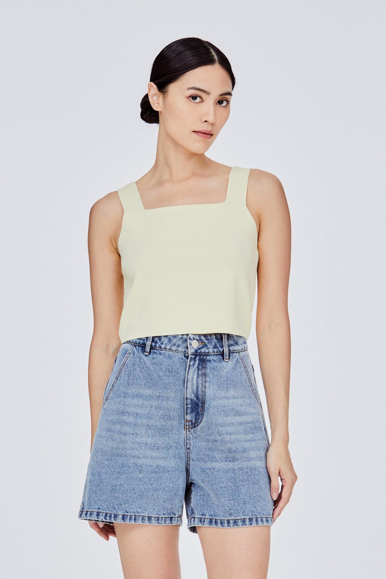 BKV 11448 MINIMALIST SQUARE NECK CROP TOP PALE YELLOW