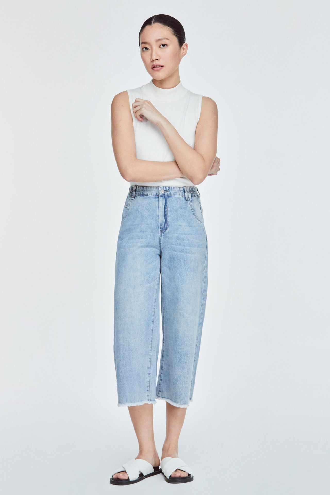 BP 11331 FRAYED HEM DENIM JEANS LIGHT DENIM
