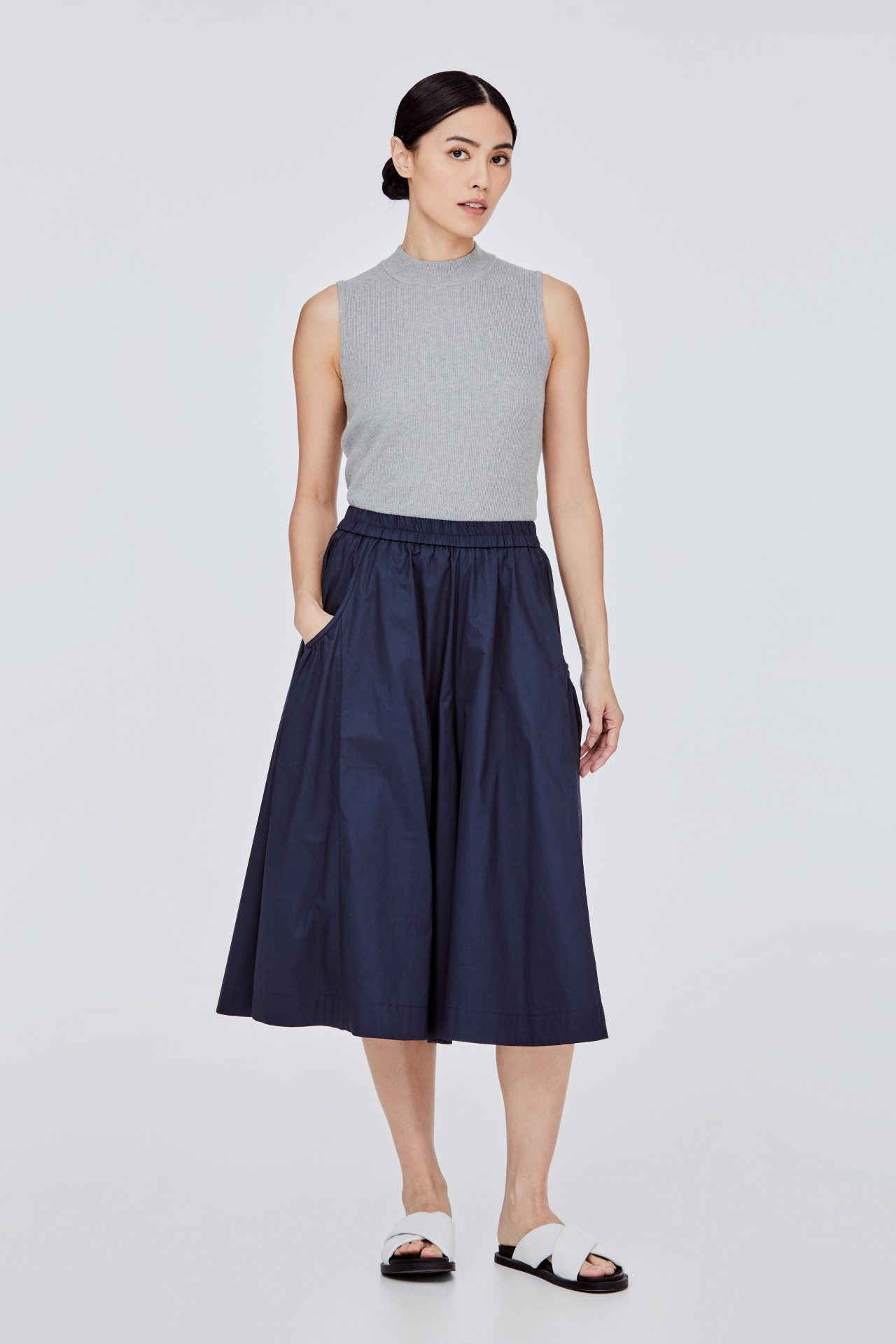 BP 11453 A-LINE FLARE MIDI SKIRT NAVY