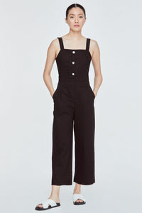 BPD 11135 METALLIC BUTTOWN JUMPSUIT BLACK