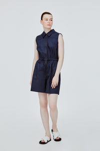 BPD 11389 SLEEVELESS COLLARED ZIPPED JUMPSUIT NAVY