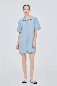 BPD 11481 COLLARED JUMPSUIT LIGHT DENIM