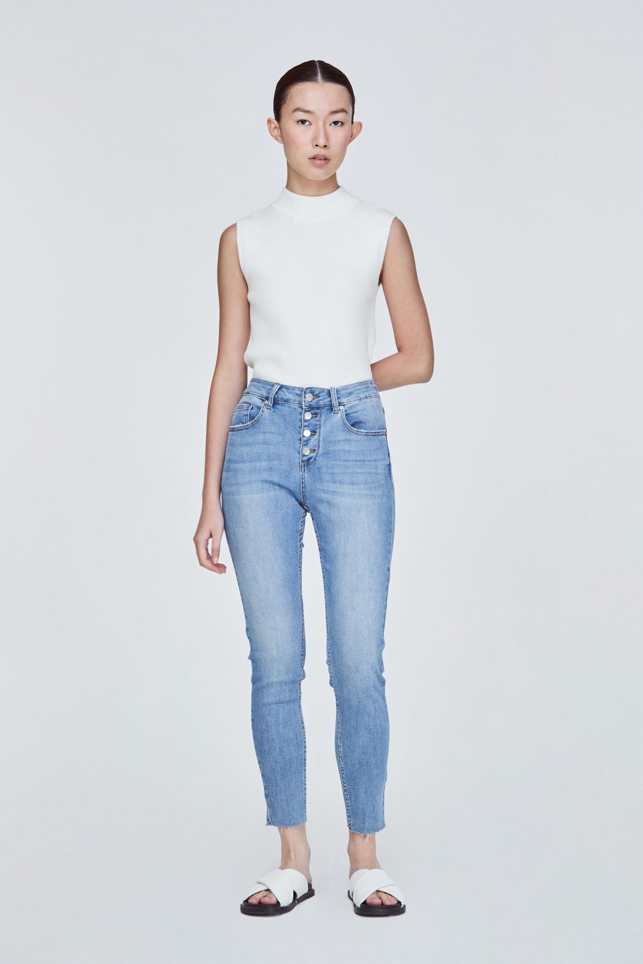 BPL 11191 QUADRUPLE BUTTON DOWN JEANS DENIM BLUE
