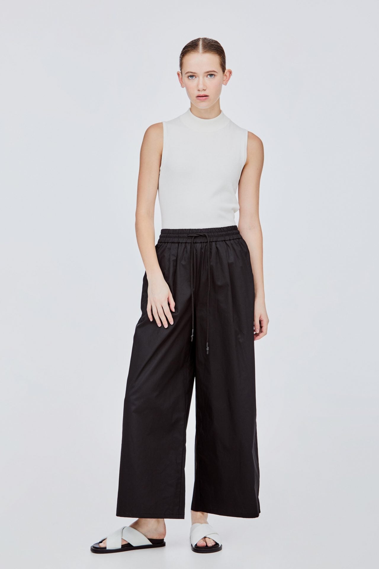 BPL 11464 ELASTICATED WAIST LONG PANTS BLACK