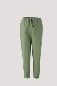 BPL 9253 TIED UP ELASTICAETD WAIST TROUSERS OLIVE