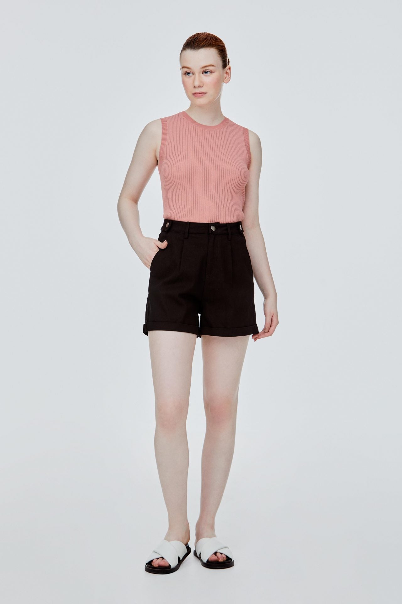 BPS 11363 PLEATED TAB SHORTS BLACK
