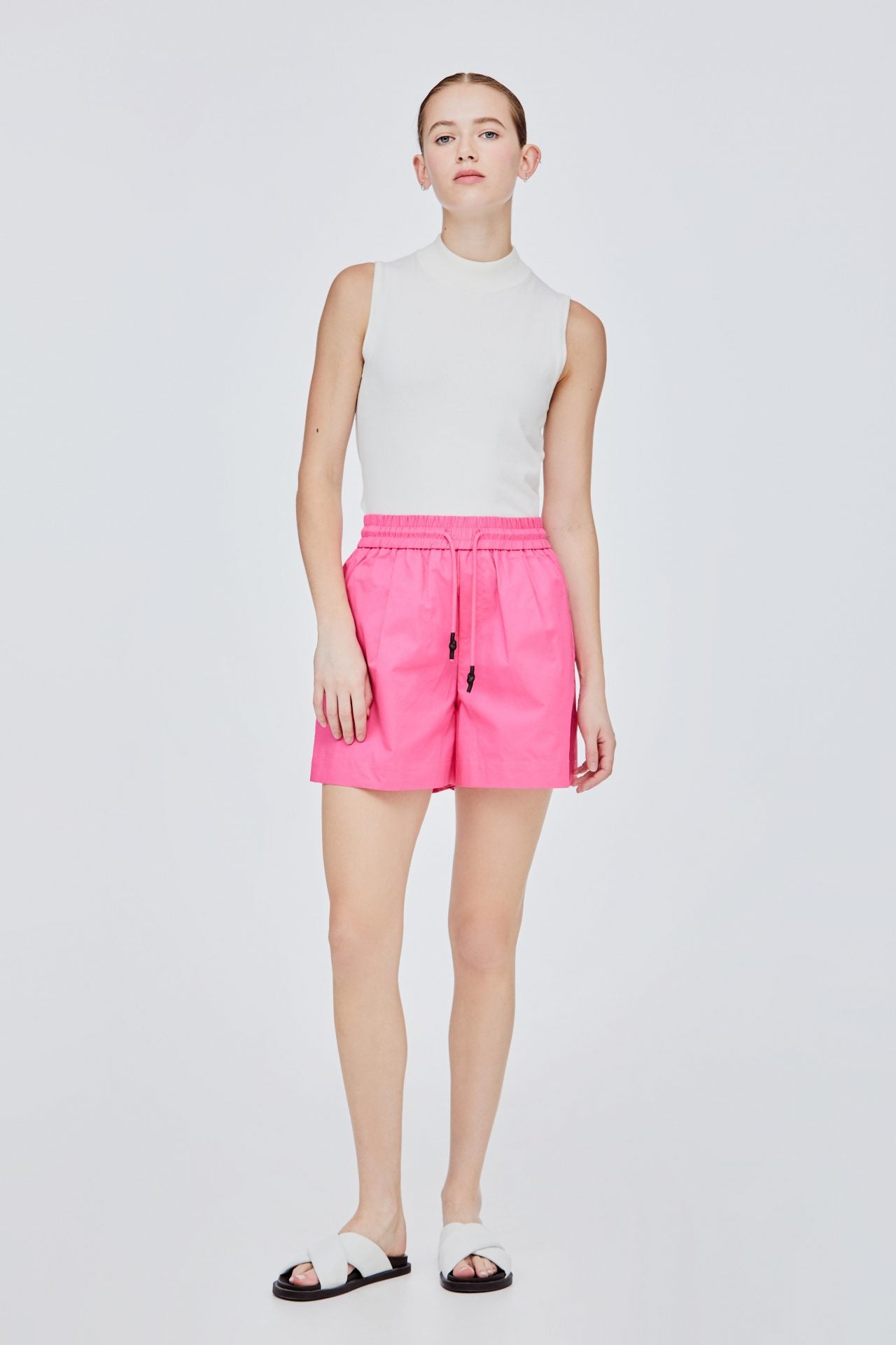 BPS 11463 ELASTIACTED WAIST SHORTS PINK