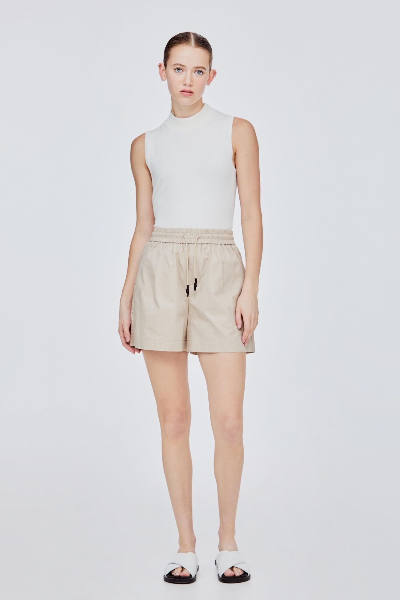 BPS 11463 ELASTICATED SHORTS BEIGE