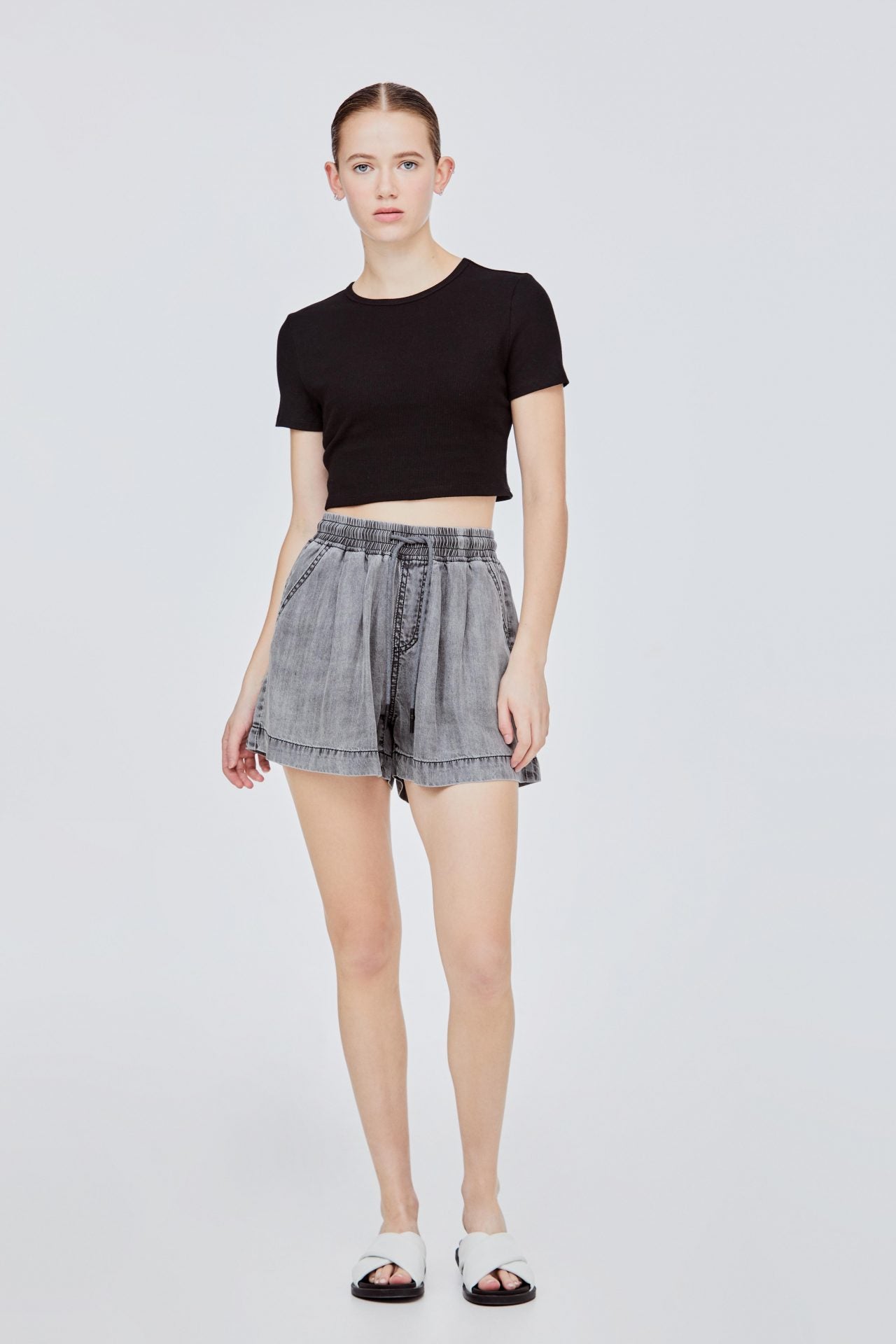 BPS 11478 ELASTICATED SHORTS DENIM GREY