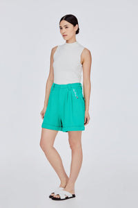BPS 11621 WIDE LEG SHORTS WITH SIDE EMBROIDERED LOGO VERDE