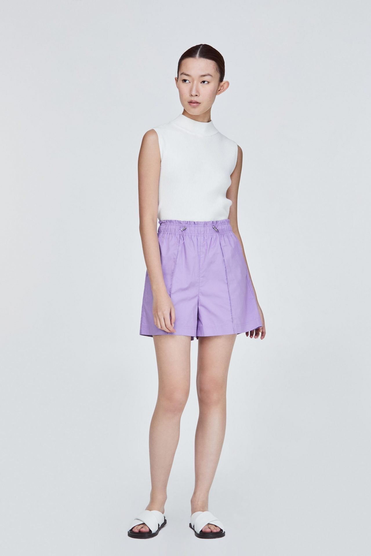 BPS 9928 ELASTICATED WAIST SHORTS LILAC