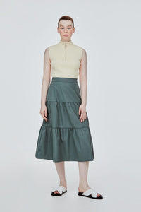 BSK 10479 TIERED MIDI SKIRT DARK SAGE