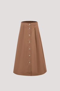 BSK 10481 BUTTON FLARE SKIRT BROWN
