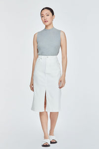 BSK 10605 DENIM MIDI SLIT SKIRT CREAM