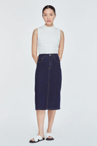 BSK 10605 DENIM MIDI SLIT SKIRT DEEP DENIM