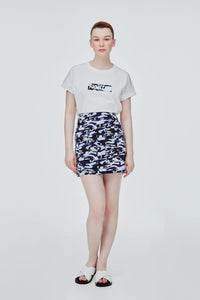 BSK 11119 PRINTED A-LINE CAMO SKIRT NAVY