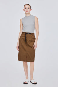 BSK 11572 A-LINE ADJUSTABLE BUCKLE SKIRT BROWN