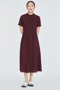 BTD 11159 SHORT SLEEVES MIDI DRESS BURGUNDY