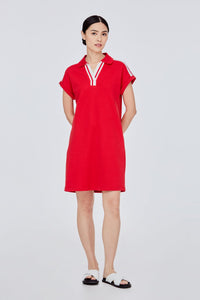 BTD 11657 MAGYAR STRIPED COLLAR DRESS RED