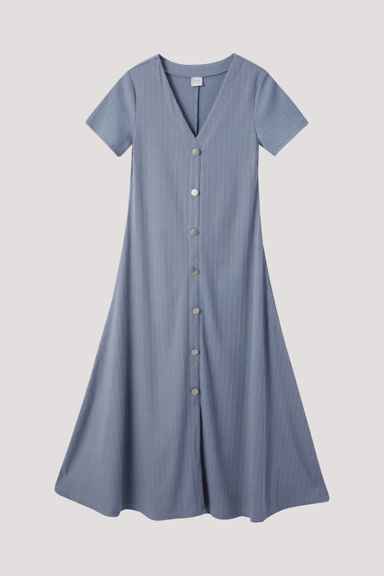 BTD 9658 V-NECK BUTTON DRESS GREY BLUE