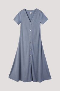 BTD 9658 V-NECK BUTTON DRESS GREY BLUE
