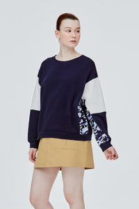 BTL 11063 PANEL DROPPED SWEATSHIRT NAVY