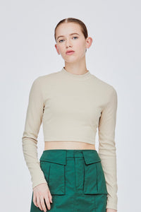 BTL 11475 LONG SLEEVES CROPPED TOP BEIGE